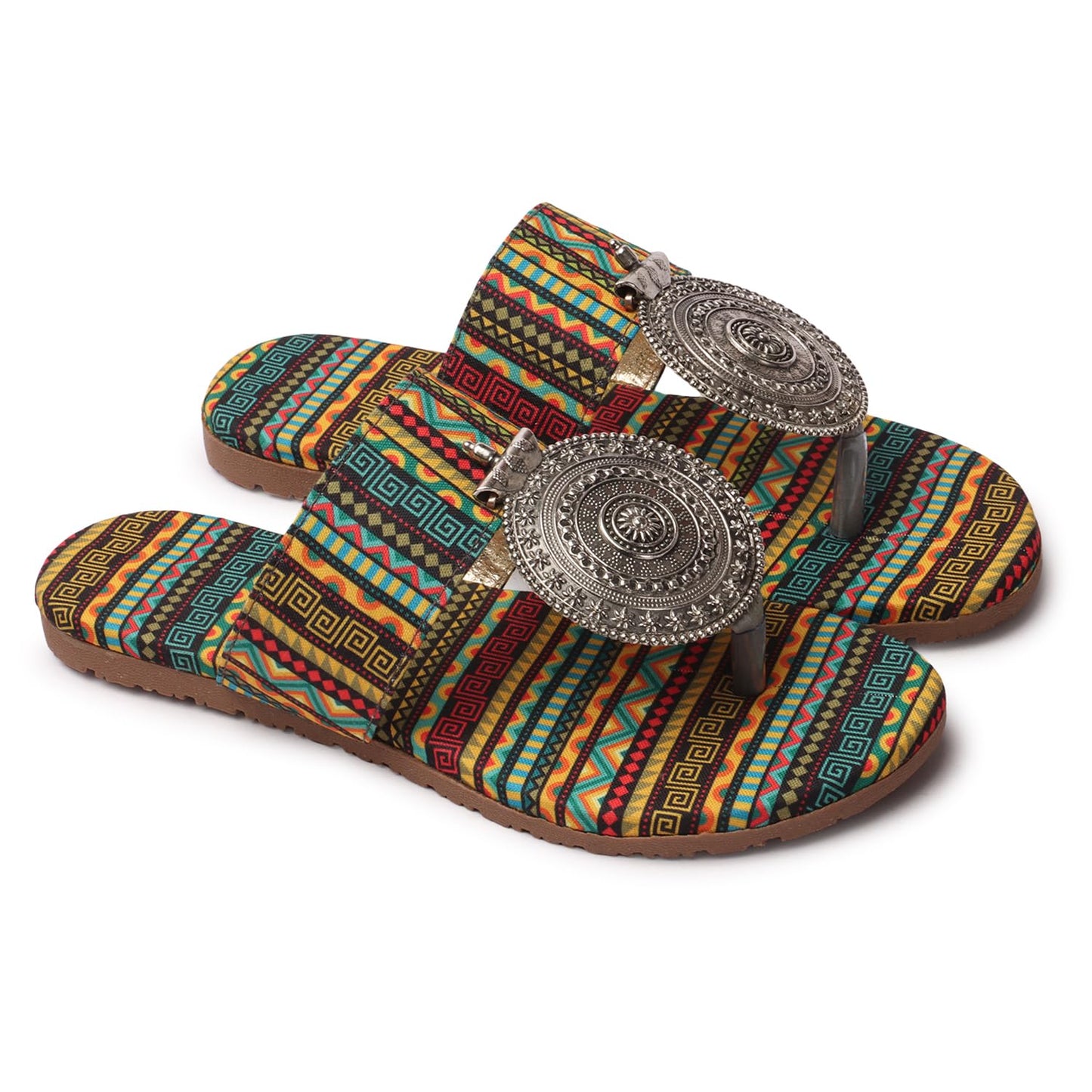 Women's Banjara Style Rajasthani Chappal Ethnic Flats Sandal, Traditional Slip-On Slipper 3 to 8 Sizes