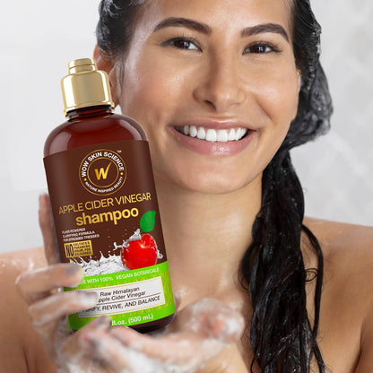 WOW Skin Science Apple Cider Vinegar Shampoo - Hair Growth Shampoo for Thinning Hair, Hair Loss & Dandruff Shampoo - Parabens & Sulfate Free Shampoo - Clarifying Shampoo for Build Up Purifying Shampoo (16.9 Fl Oz (Pack of 1))