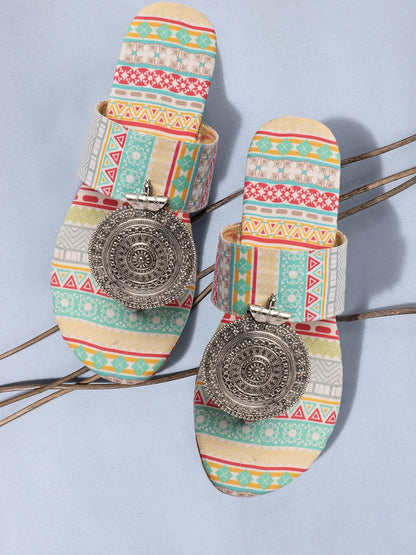 Women's Banjara Style Rajasthani Chappal Ethnic Flats Sandal, Traditional Slip-On Slipper 3 to 8 Sizes