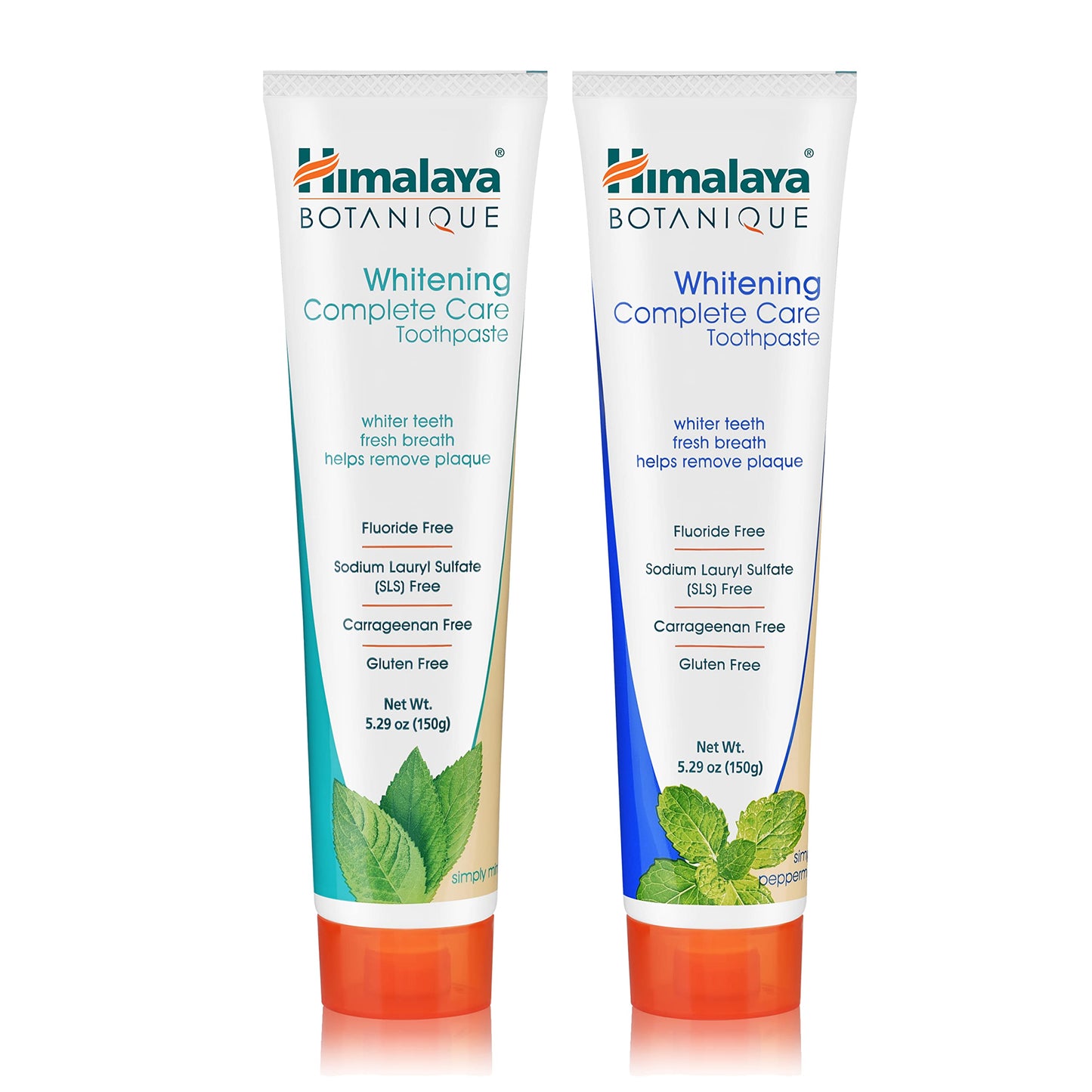 Himalaya Botanique Whitening Complete Care Toothpaste, Teeth Whitening, Fights Plaque, Fluoride Free, No Artificial Flavors, SLS Free, Cruelty Free, Foaming, Simply Mint Flavor, 5.29 Oz, 2 Pack