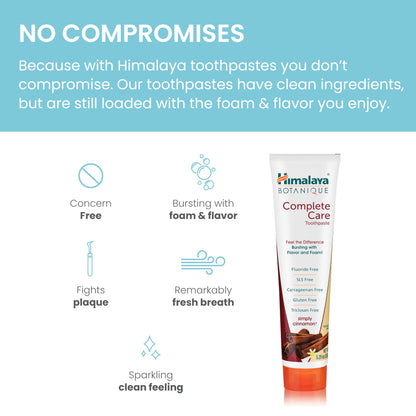 Himalaya Botanique Complete Care Toothpaste, Herbal, Mint Flavor, Fights Plaque, Freshens Breath, Fluoride Free, No Artificial Flavors, SLS Free, Cruelty Free, Foaming, 5.29 Oz, 4 Pack