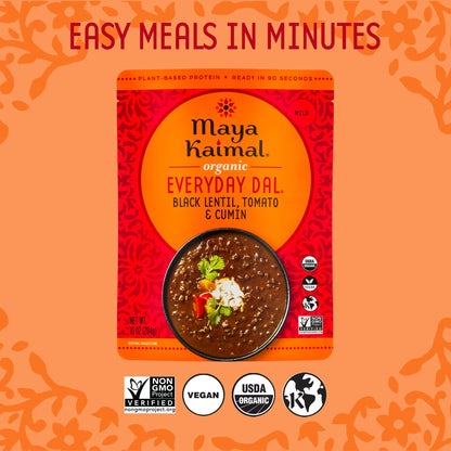 Maya Kaimal Foods - Organic Indian Everyday Dal - 6 pack variety of 10oz Ready to Eat Meals - Fully Cooked - Vegan - Kosher - Microwavable - made from Lentils, Beans, Squash, Coconut, Peas