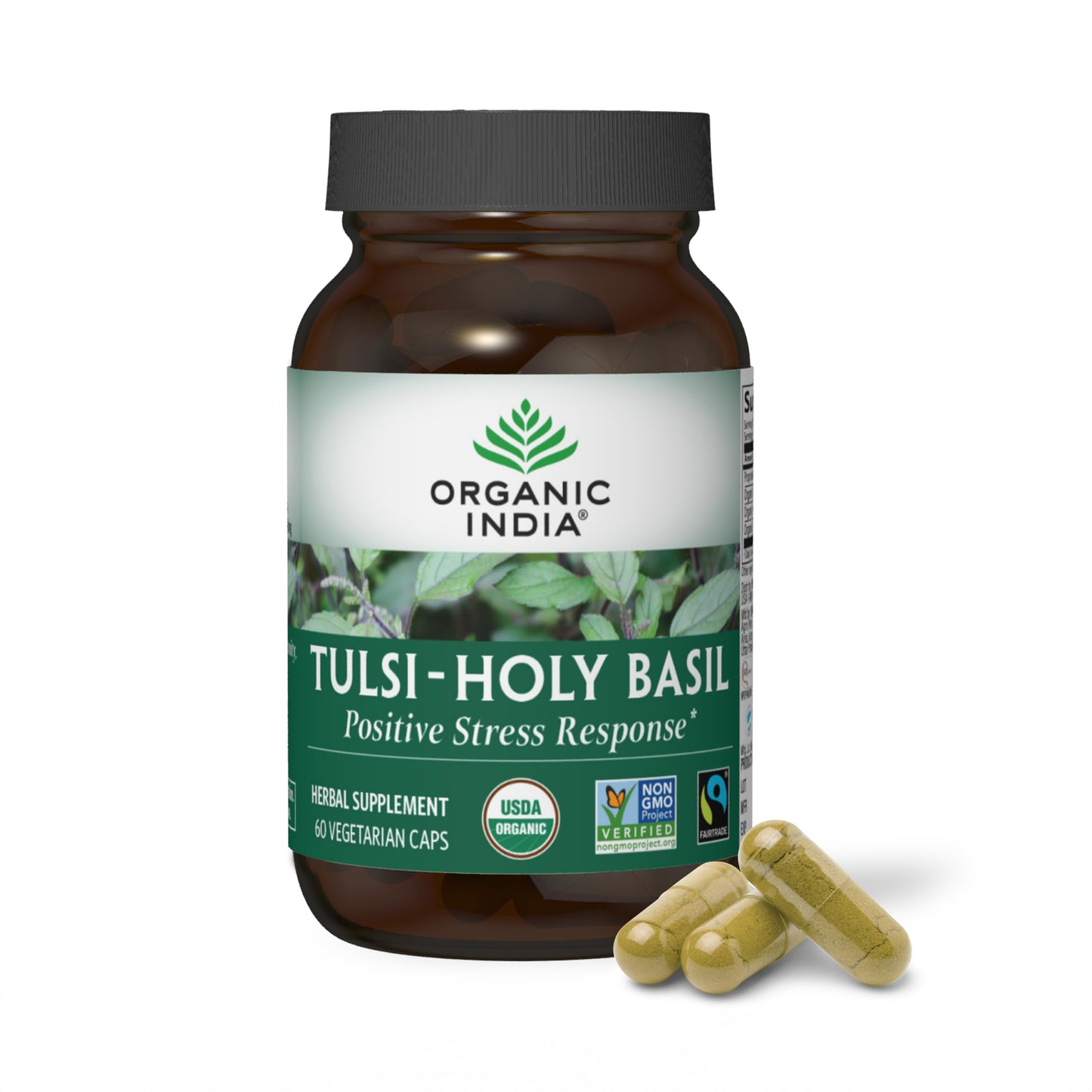 Organic India Tulsi Holy Basil Capsules - Holy Basil Extract - Holy Basil Leaf Supplement, Herbal Supplement, Immune Support, Stress Relief, Vegan, Gluten-Free, Kosher, Organic, Non-GMO - 180 Capsules