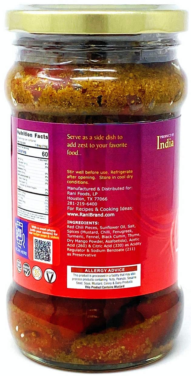 Rani Lime Pickle Hot (Achar, Spicy Indian Relish) 10.5oz (300g) Glass Jar ~ Vegan | Gluten Free | NON-GMO | No Colors | Popular Indian Condiment, Indian Origin