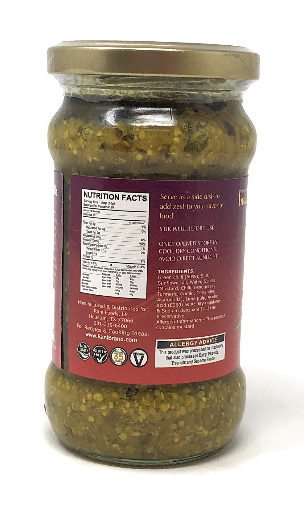 Rani Lime Pickle Hot (Achar, Spicy Indian Relish) 10.5oz (300g) Glass Jar ~ Vegan | Gluten Free | NON-GMO | No Colors | Popular Indian Condiment, Indian Origin