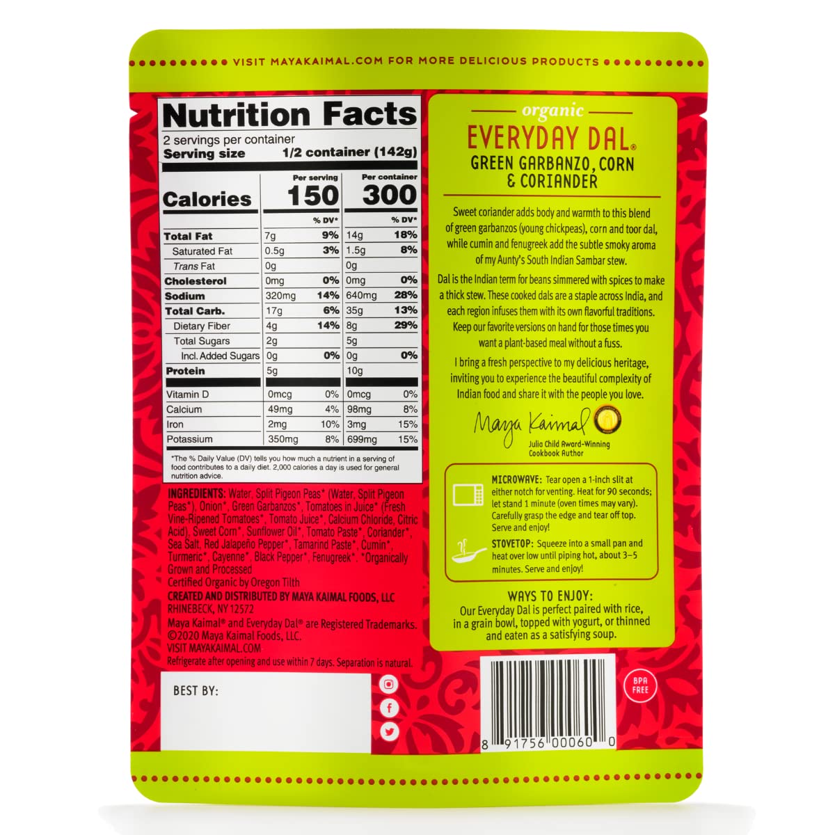 Maya Kaimal Foods - Organic Indian Everyday Dal - 6 pack variety of 10oz Ready to Eat Meals - Fully Cooked - Vegan - Kosher - Microwavable - made from Lentils, Beans, Squash, Coconut, Peas