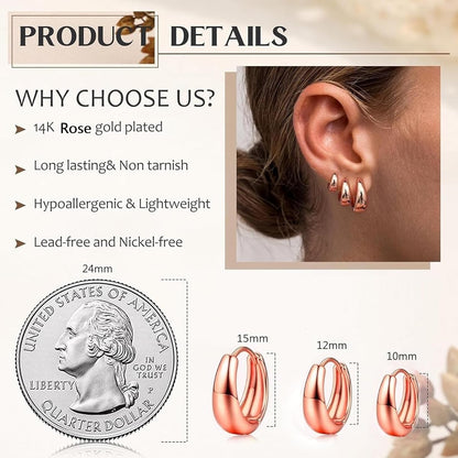 VAMA FASHIONS 18K Rose Gold Plated Hypoallergenic Piercing Kaju Kan ki Bali Hoop Earring Dainty Chunky Huggie Baali Stud Earrings for Girls Women
