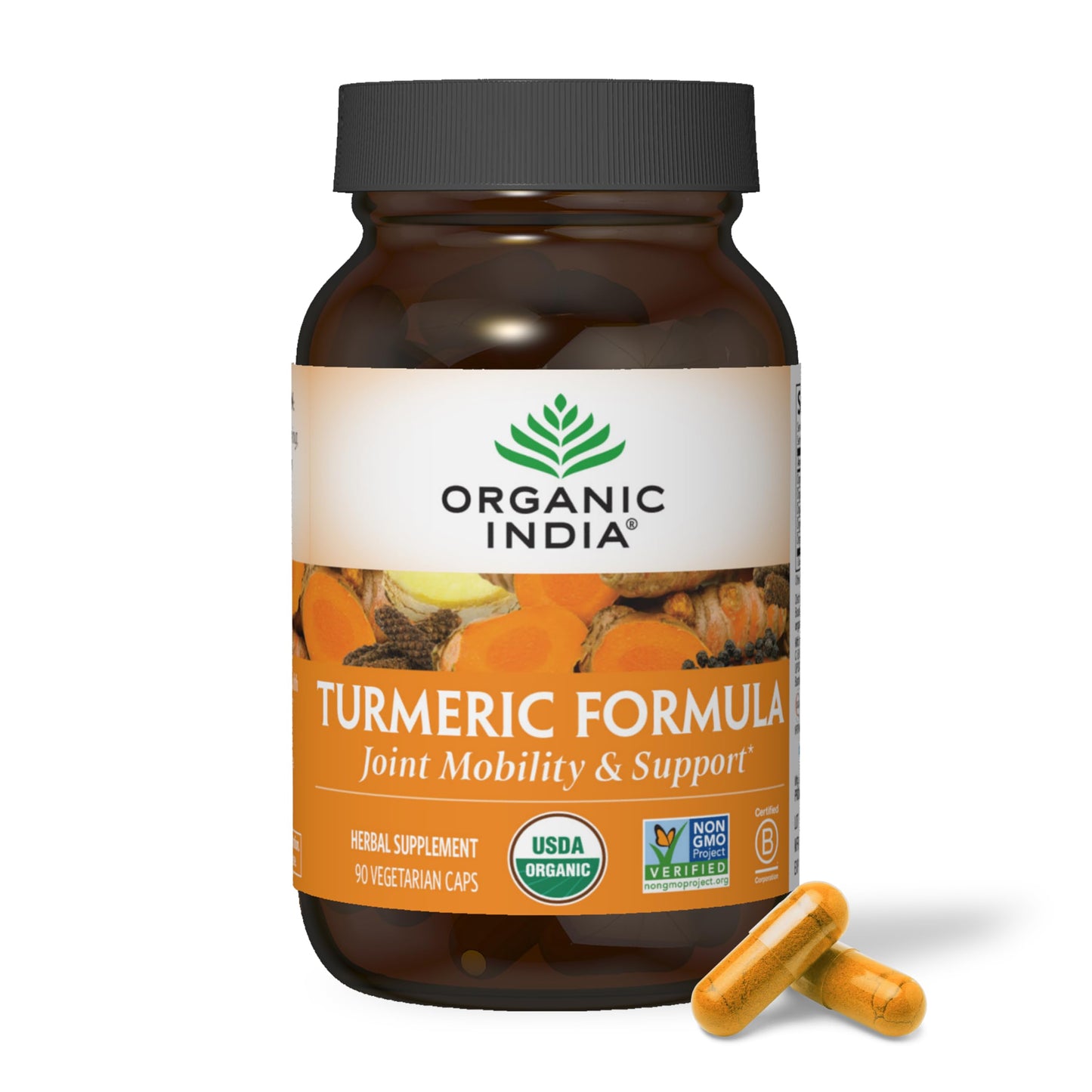 ORGANIC INDIA Turmeric Curcumin with Black Pepper - Organic Turmeric Supplement and Curcumin Supplement, Turmeric Capsules, Joint Support & Immune System Support, Whole Root, Trikatu - 180 Capsules