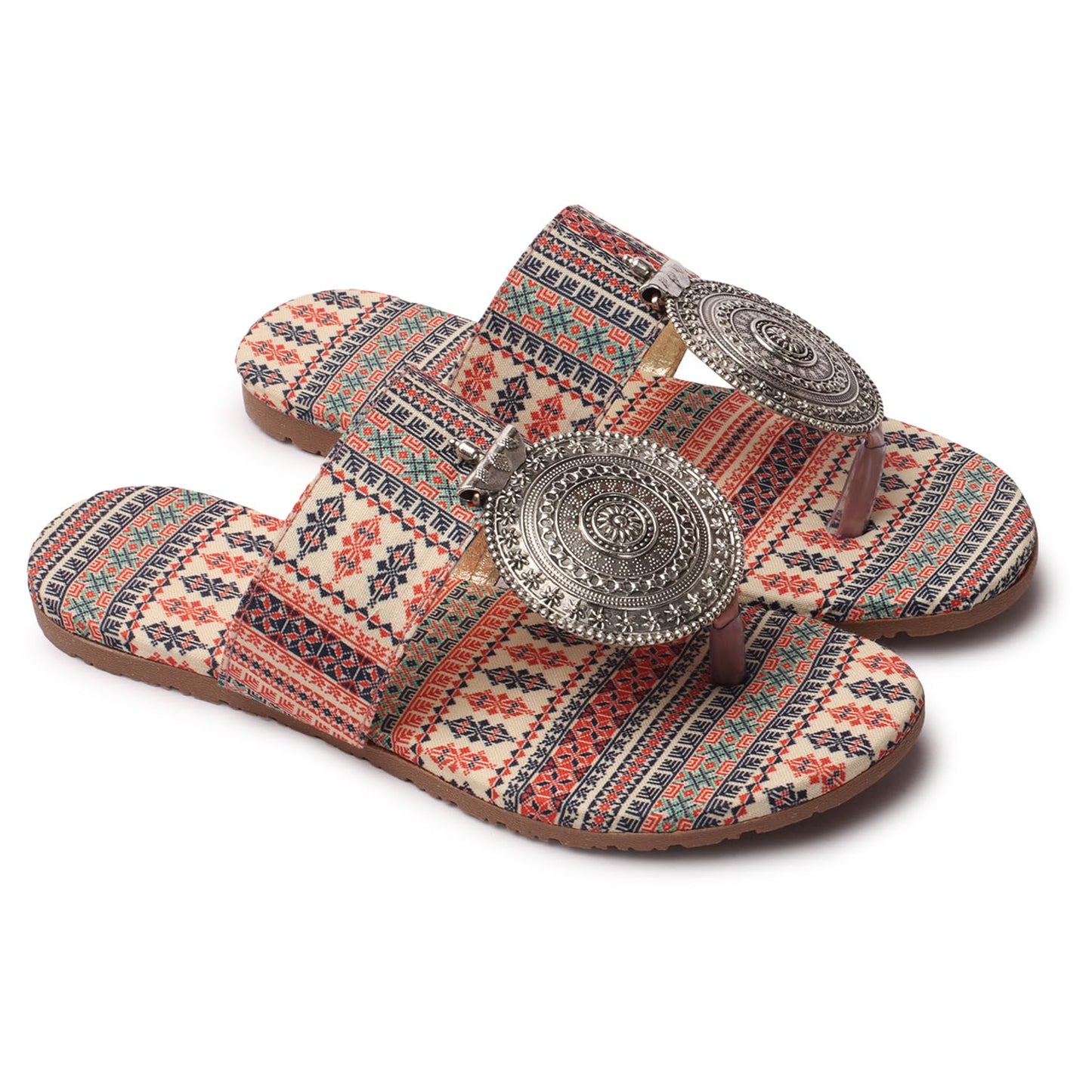 Women's Banjara Style Rajasthani Chappal Ethnic Flats Sandal, Traditional Slip-On Slipper 3 to 8 Sizes