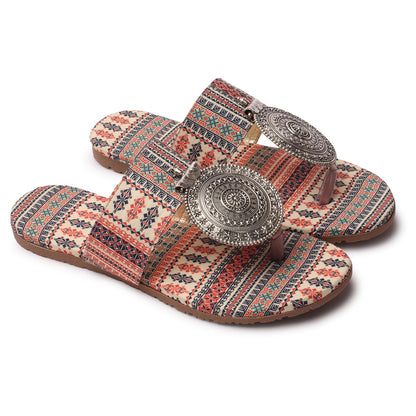 Women's Banjara Style Rajasthani Chappal Ethnic Flats Sandal, Traditional Slip-On Slipper 3 to 8 Sizes