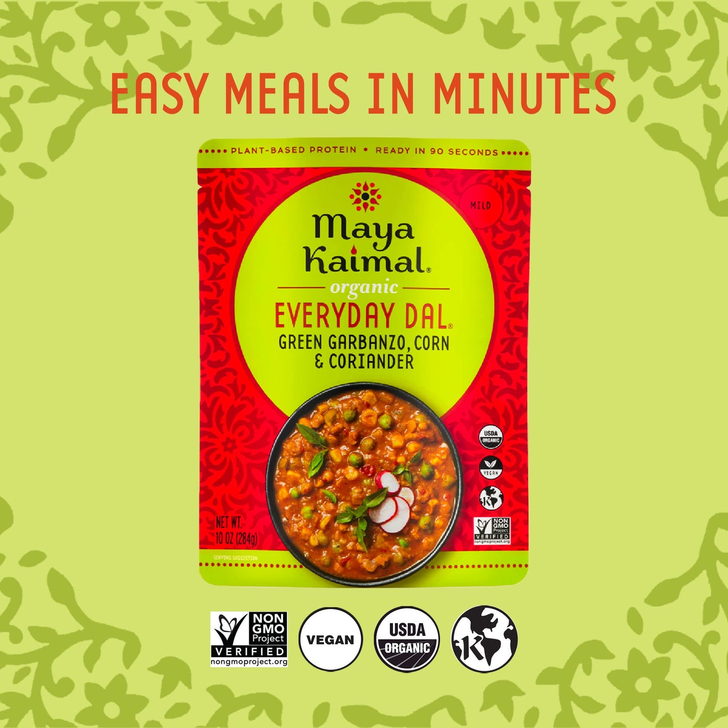 Maya Kaimal Foods - Organic Indian Everyday Dal - 6 pack variety of 10oz Ready to Eat Meals - Fully Cooked - Vegan - Kosher - Microwavable - made from Lentils, Beans, Squash, Coconut, Peas