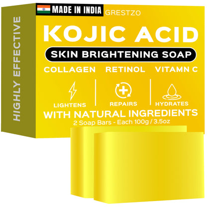 GRESTZO Orange Kojic Acid Dark Spot Remover Soap Bars with Vitamin C, Retinol, Collagen, Turmeric - Original Japanese Complex Infused with Hyaluronic Acid (2 Pack)