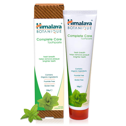Himalaya Botanique Complete Care Toothpaste, Herbal, Mint Flavor, Fights Plaque, Freshens Breath, Fluoride Free, No Artificial Flavors, SLS Free, Cruelty Free, Foaming, 5.29 Oz, 4 Pack