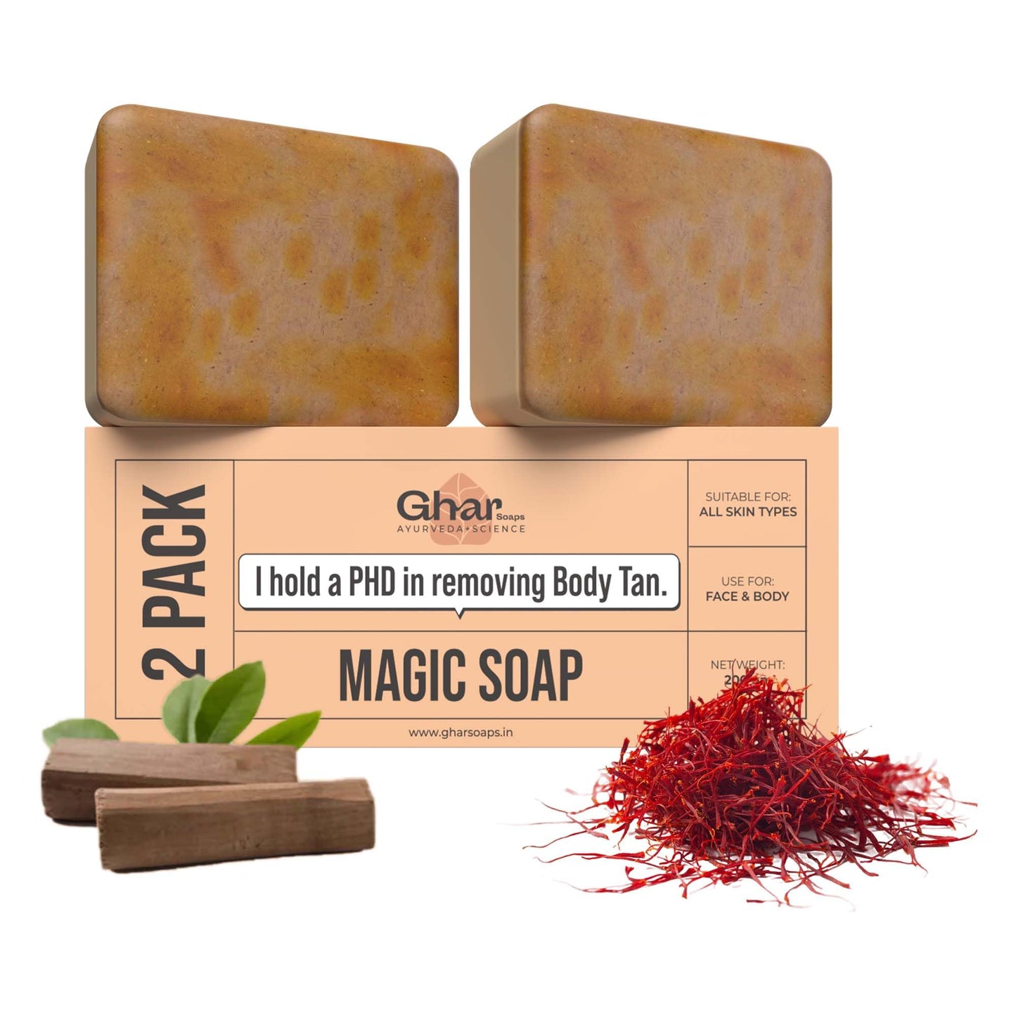 Ghar Soaps Sandalwood & Saffron Magic Soaps For Bath (300 Gms Pack Of 3) | Paraben Free | Chandan & Kesar Bath Soap | Handmade Soaps For Glowing | Skin Brightening Soap For Men & Women