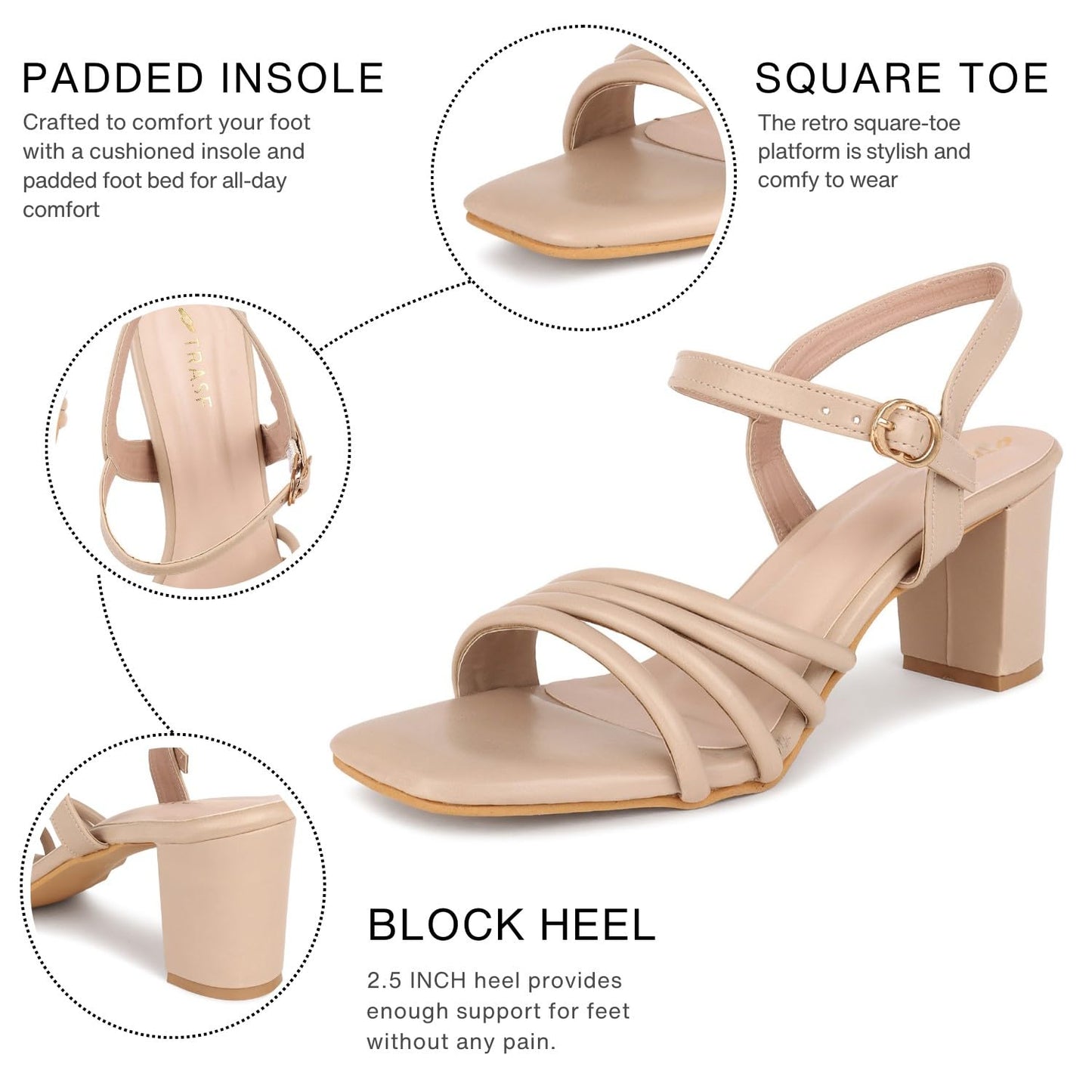 TRASE Women's Ankle Strap Block Heels Sandals| Fashionable Sandals for Women & Girls | Light weight, Soft Footbed, Comfortable & Stylish - (47066)