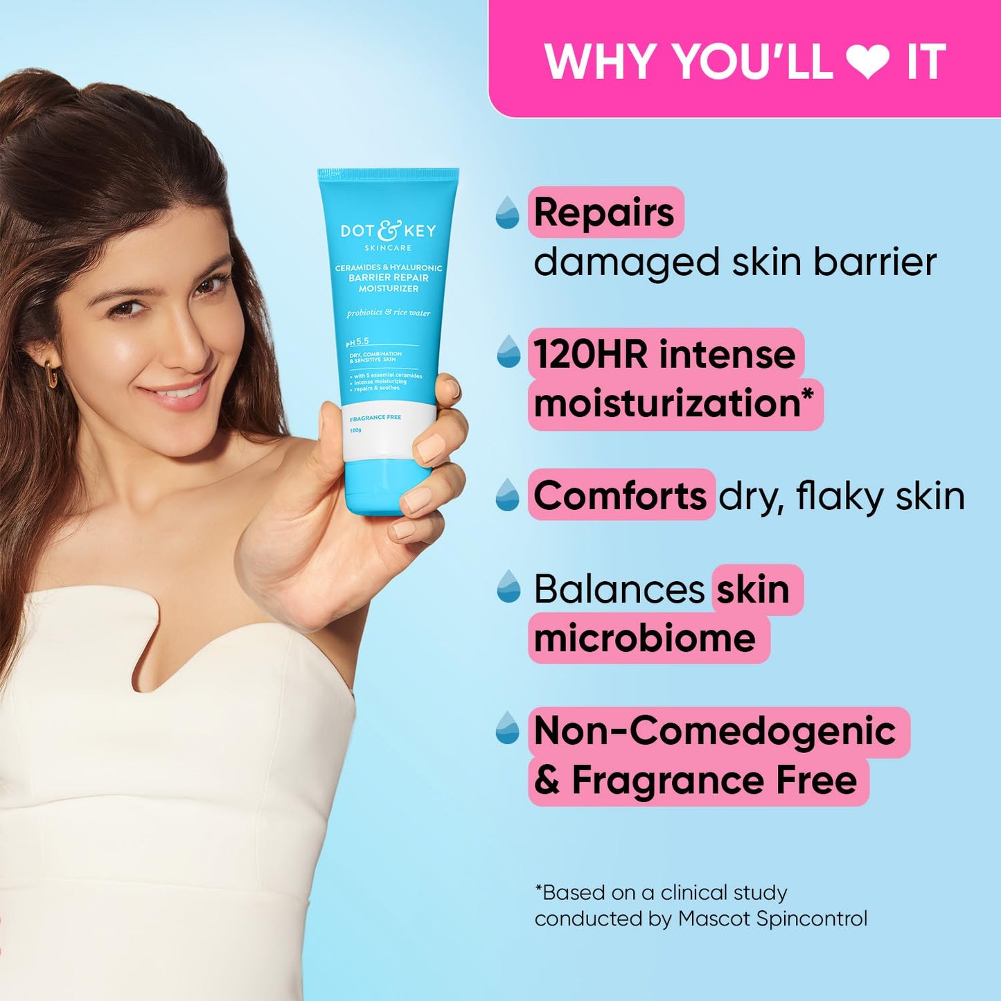 Dot & Key Ceramides Moisturizer with Hyaluronic for Intense Moisturizing and Skin Strengthening | With Probiotic & Rice Water I Barrier Repair Cream | For Dry Skin, Normal & Sensitive Skin | 100g