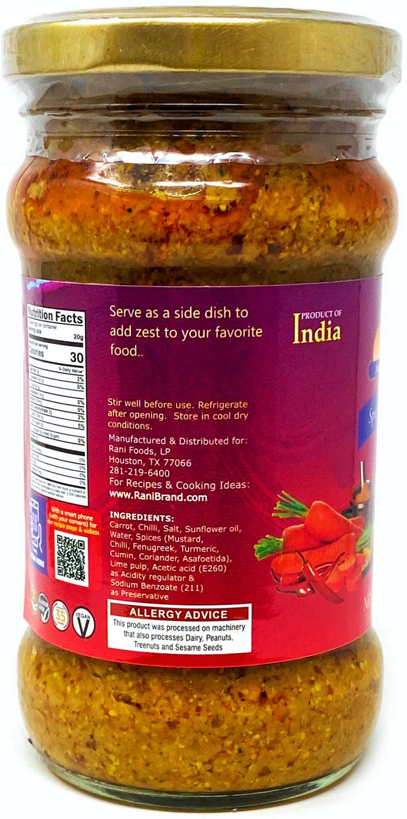 Rani Lime Pickle Hot (Achar, Spicy Indian Relish) 10.5oz (300g) Glass Jar ~ Vegan | Gluten Free | NON-GMO | No Colors | Popular Indian Condiment, Indian Origin