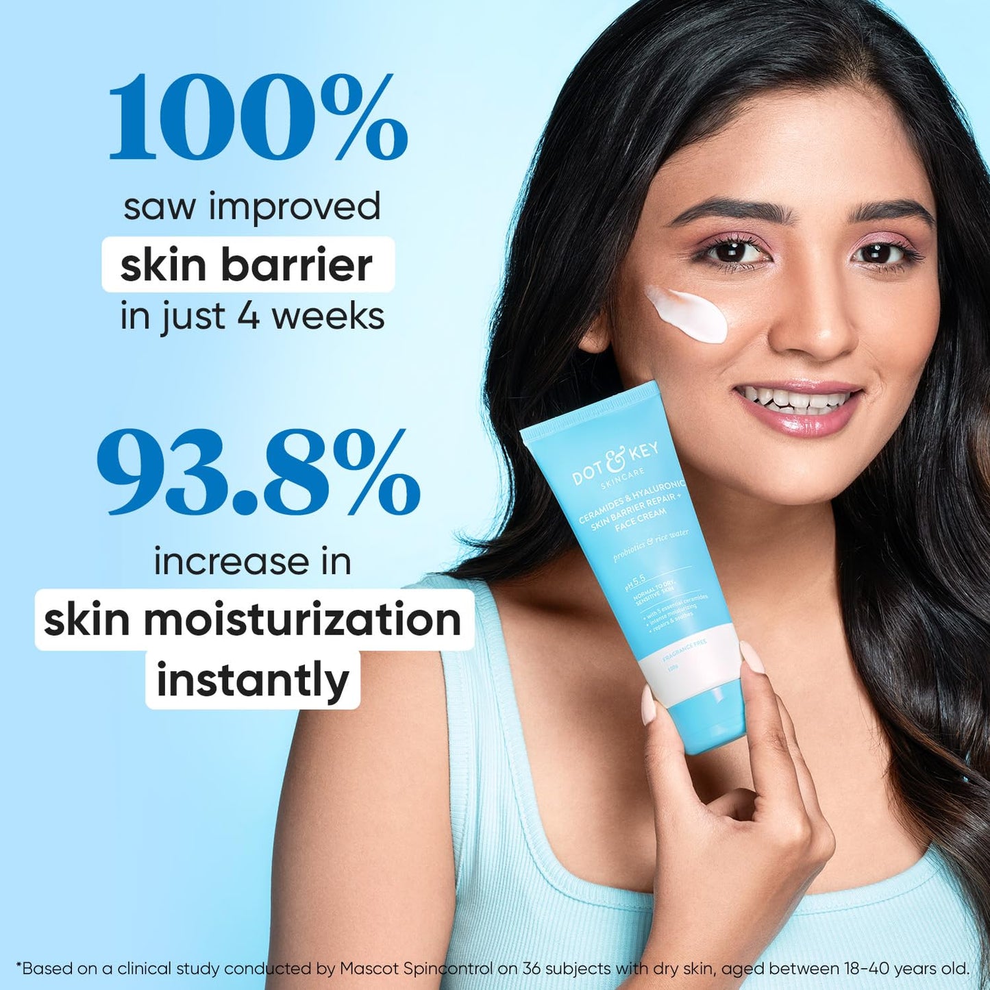 Dot & Key Ceramides Moisturizer with Hyaluronic for Intense Moisturizing and Skin Strengthening | With Probiotic & Rice Water I Barrier Repair Cream | For Dry Skin, Normal & Sensitive Skin | 100g