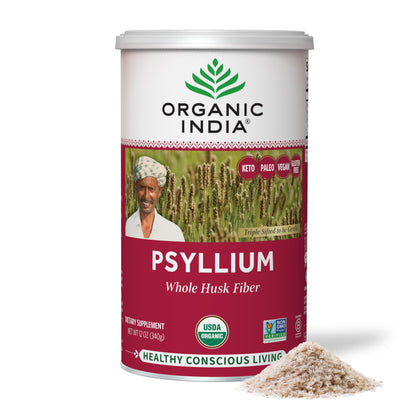 ORGANIC INDIA Whole Psyllium Husk Powder Organic - Psyllium Husk Fiber Supplement, Digestion Support, Vegan, Gluten-Free, Non-GMO, Soluble & Insoluble Fiber Source - 12 oz (Pack of 1)