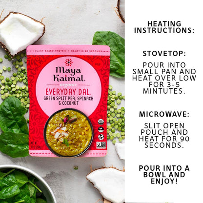 Maya Kaimal Foods - Organic Indian Everyday Dal - 6 pack variety of 10oz Ready to Eat Meals - Fully Cooked - Vegan - Kosher - Microwavable - made from Lentils, Beans, Squash, Coconut, Peas