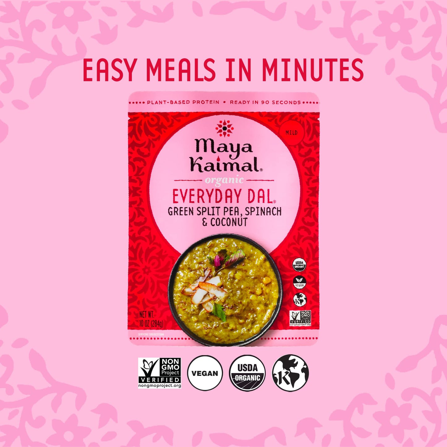 Maya Kaimal Foods - Organic Indian Everyday Dal - 6 pack variety of 10oz Ready to Eat Meals - Fully Cooked - Vegan - Kosher - Microwavable - made from Lentils, Beans, Squash, Coconut, Peas