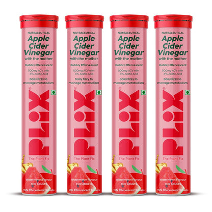 THE PLANT FIX Apple Cider Vinegar Effervescent Tablet with mother | Supports Metabolism & Appetite Control I With 500mg ACV, Vit B6 & B12 I No Maltodextrin, No Added Sugar I Pack of 4 (60 tablets)