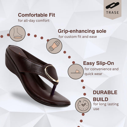 TRASE Women's Fashion Sandal | Faux Leather, Comfortable & Stylish Wedges | Ideal for Casual & Formal Occasions 2 inches heel
