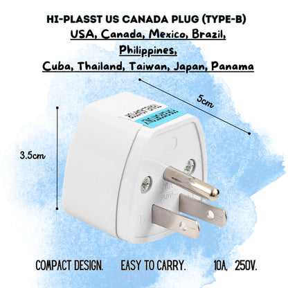 Hi-PLASST (3pcs) Type-A US Converter Plug // India to USA Universal Travel Adapter for USA, Canada, Mexico, Brazil, Philippines, Cuba, Thailand, Taiwan, Japan, Panama, etc