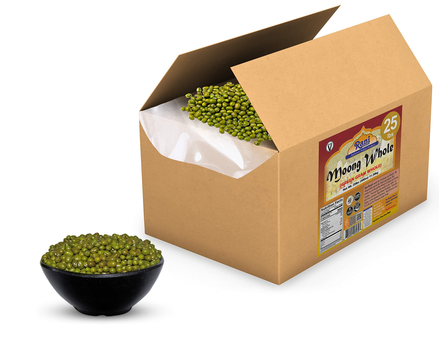 Rani Moong Whole (Ideal for cooking & sprouting, Whole Mung Beans with skin) Lentils Indian 64oz (4lbs) 1.81kg Bulk ~ All Natural | Gluten Friendly | Non-GMO | Kosher | Vegan | Indian Origin