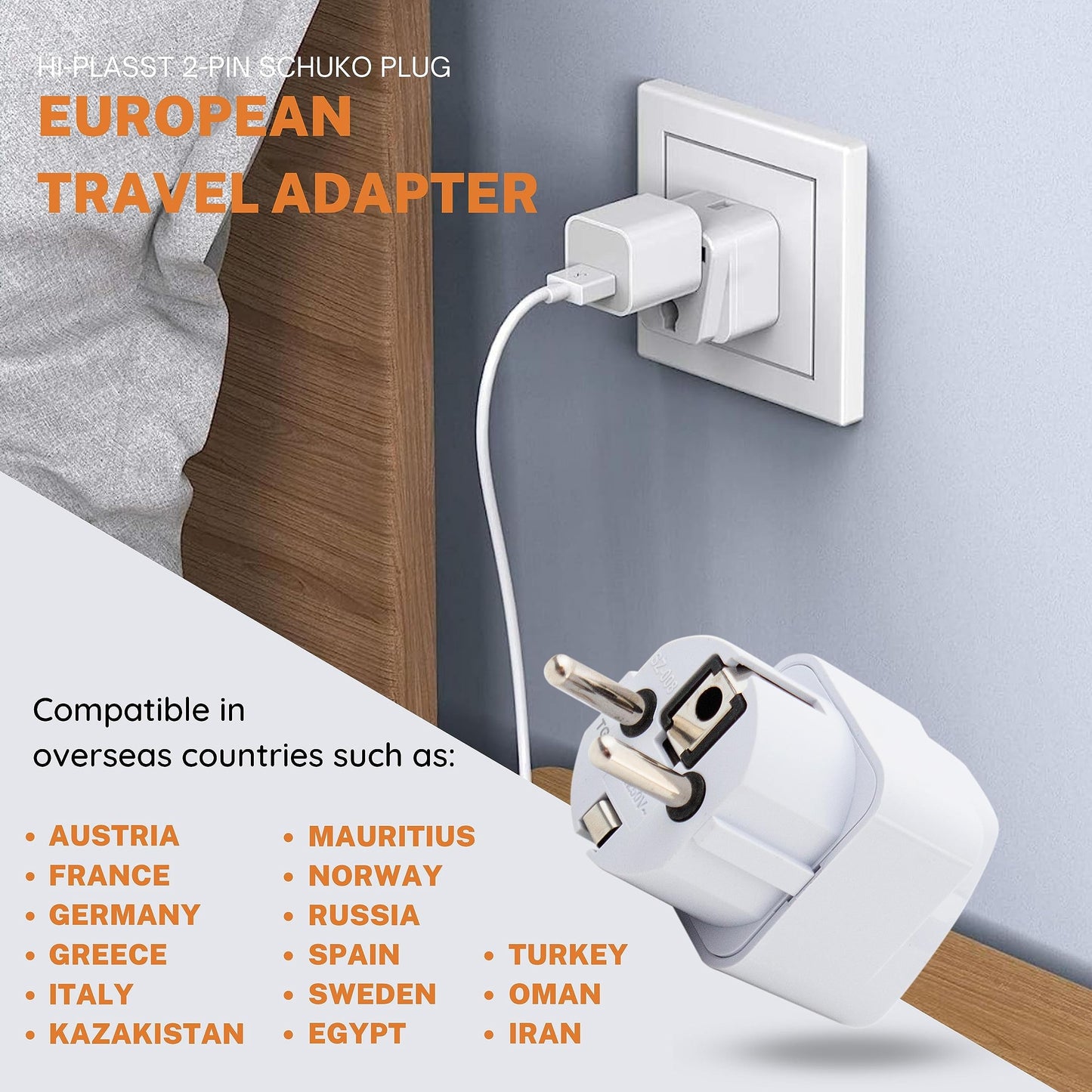 Hi-PLASST (3pcs) Type-A US Converter Plug // India to USA Universal Travel Adapter for USA, Canada, Mexico, Brazil, Philippines, Cuba, Thailand, Taiwan, Japan, Panama, etc