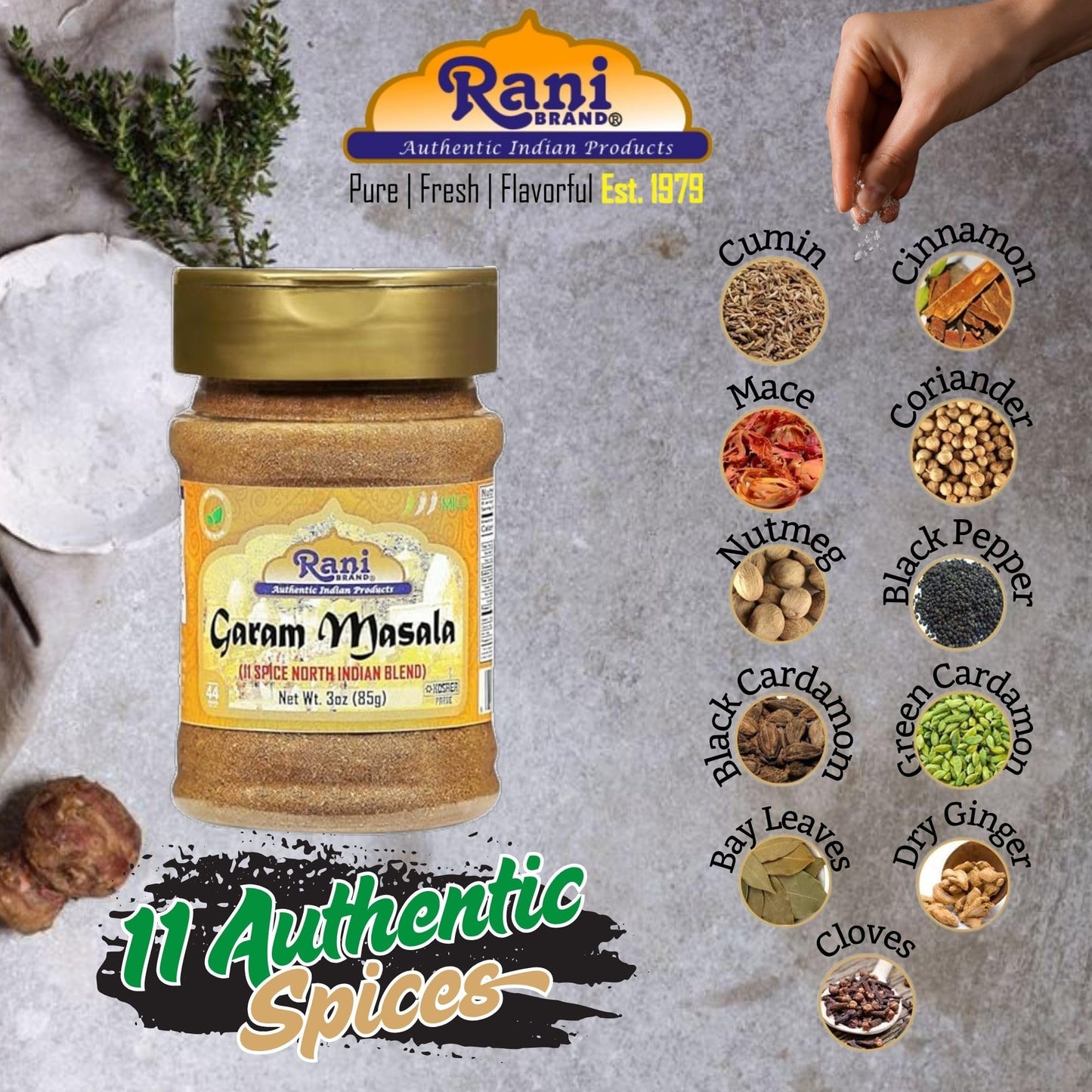 Rani Garam Masala Indian 11-Spice Blend 3oz (85g) PET Jar ~ All Natural, Salt-Free | Vegan | No Colors | Gluten Friendly | NON-GMO | Kosher | Indian Origin