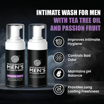 Skin Elements Intimate Wash for Men with Passion Fruit (4.05 Fl Oz) | pH Balanced Foaming Intimate Wash | Prevents Itching, Irritation & Bad Odor |