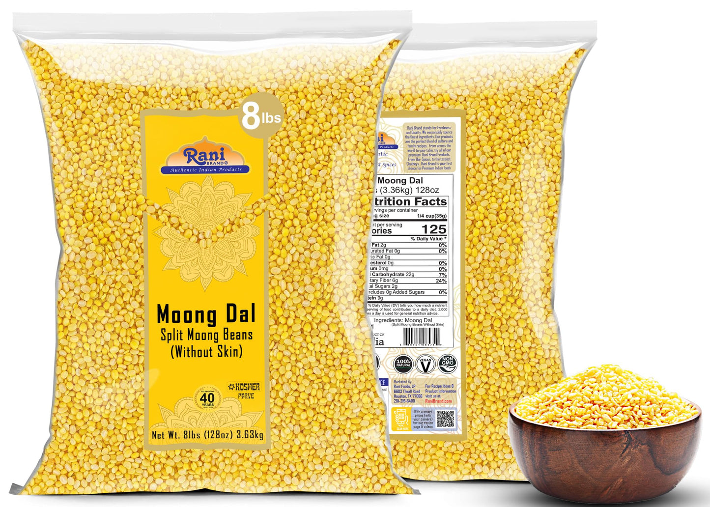 Rani Moong Whole (Ideal for cooking & sprouting, Whole Mung Beans with skin) Lentils Indian 64oz (4lbs) 1.81kg Bulk ~ All Natural | Gluten Friendly | Non-GMO | Kosher | Vegan | Indian Origin
