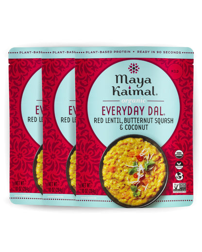 Maya Kaimal Foods - Organic Indian Everyday Dal - 6 pack variety of 10oz Ready to Eat Meals - Fully Cooked - Vegan - Kosher - Microwavable - made from Lentils, Beans, Squash, Coconut, Peas