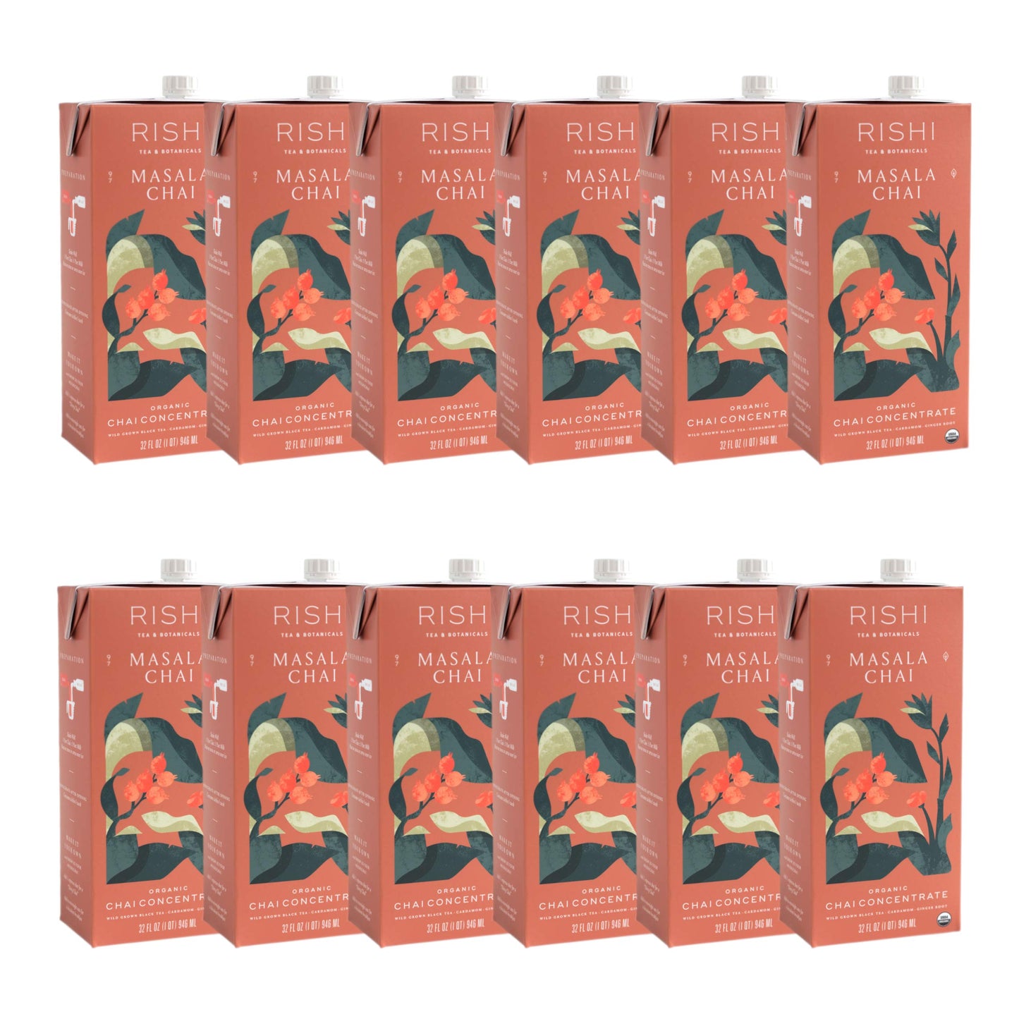 Rishi Tea Masala Chai Latte - Organic Black Tea Concentrate, Easy-to-Serve Hot or Iced Chai Mix - 32 fl oz Carton, 8 Servings (Pack of 12)