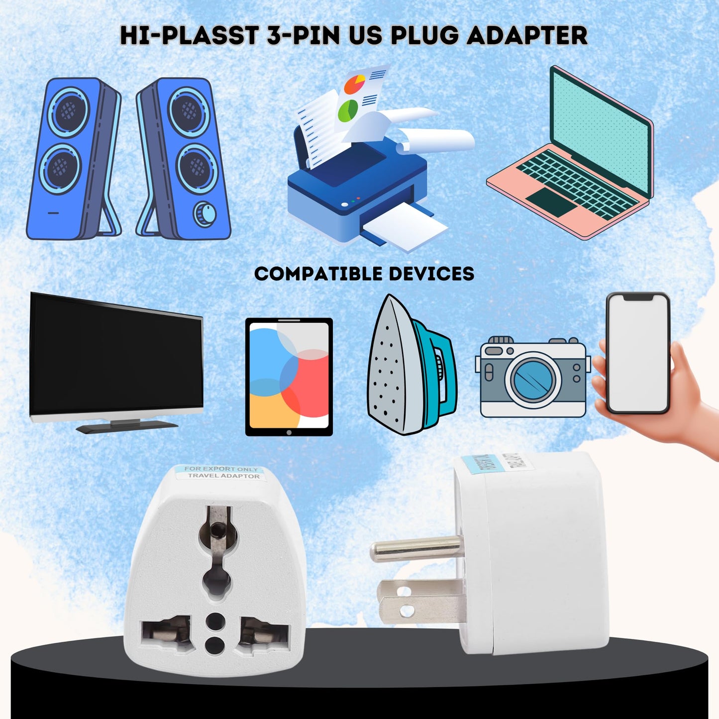 Hi-PLASST (3pcs) Type-A US Converter Plug // India to USA Universal Travel Adapter for USA, Canada, Mexico, Brazil, Philippines, Cuba, Thailand, Taiwan, Japan, Panama, etc