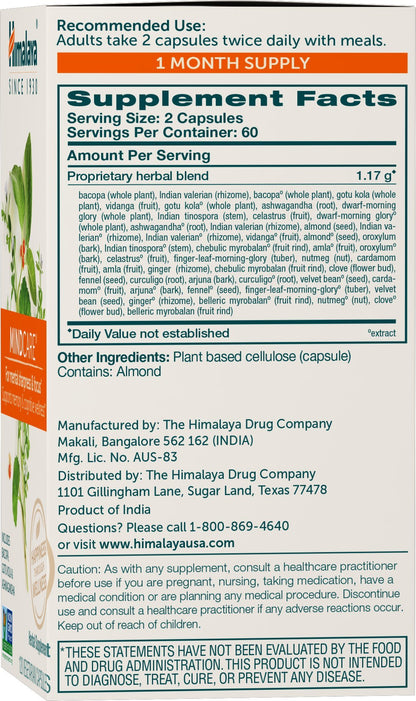 Himalaya MindCare, Nootropic Brain Supplement Booster for Mental Sharpness, Focus, Memory, and Cognitive Wellness, 1170 mg, 120 Capsules, 1 Month Supply