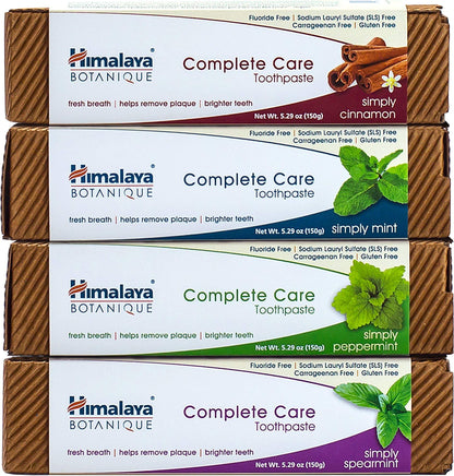 Himalaya Botanique Complete Care Toothpaste, Herbal, Mint Flavor, Fights Plaque, Freshens Breath, Fluoride Free, No Artificial Flavors, SLS Free, Cruelty Free, Foaming, 5.29 Oz, 4 Pack