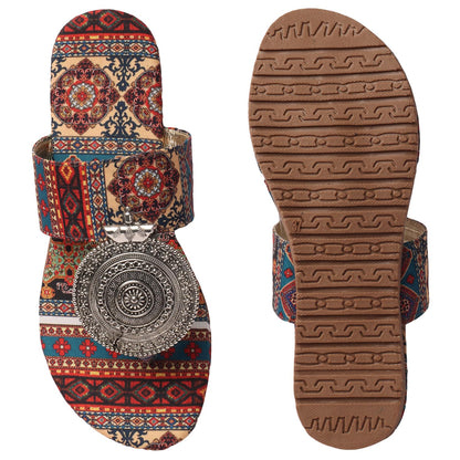 Women's Banjara Style Rajasthani Chappal Ethnic Flats Sandal, Traditional Slip-On Slipper 3 to 8 Sizes