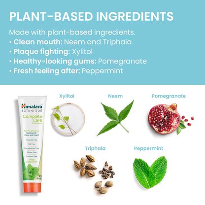 Himalaya Botanique Complete Care Toothpaste, Herbal, Mint Flavor, Fights Plaque, Freshens Breath, Fluoride Free, No Artificial Flavors, SLS Free, Cruelty Free, Foaming, 5.29 Oz, 4 Pack