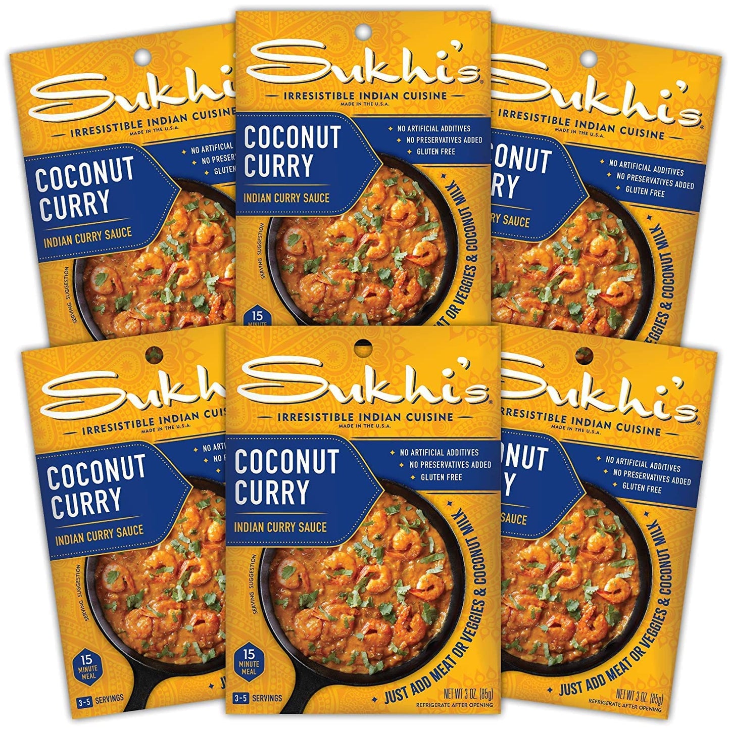 Sukhi's Indian Curry Paste - Chicken Tikka Masala Sauce 3oz (Pack of 6) 84 Servings - Gluten Free Food Indian Curry Sauce with Indian Spices