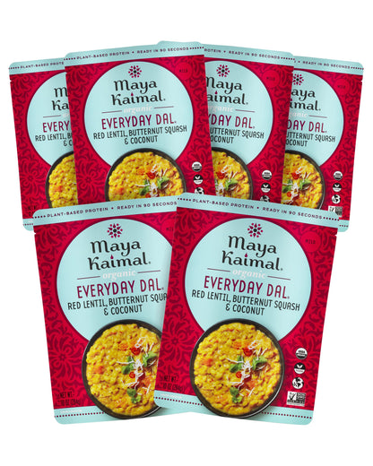 Maya Kaimal Foods - Organic Indian Everyday Dal - 6 pack variety of 10oz Ready to Eat Meals - Fully Cooked - Vegan - Kosher - Microwavable - made from Lentils, Beans, Squash, Coconut, Peas