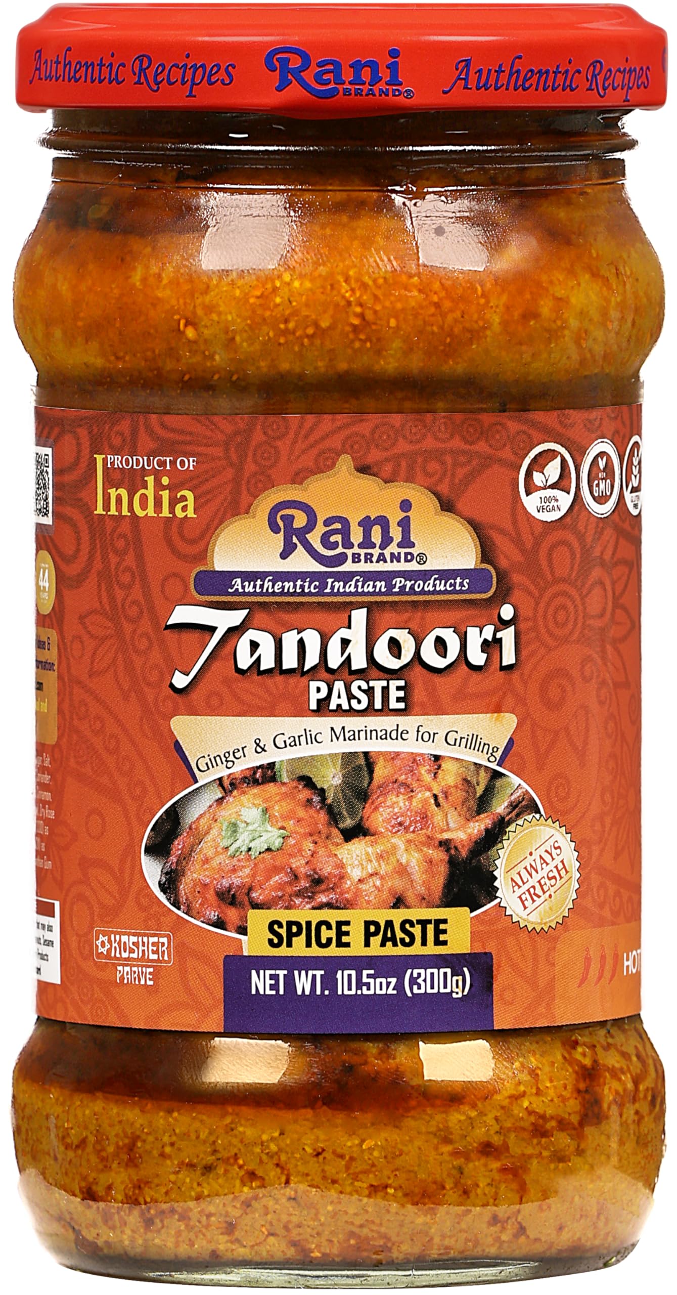 Rani Tandoori Masala (Natural, No Colors Added) Indian 11-Spice Blend 3oz (85g) PET Jar ~ Salt Free | Vegan | Gluten Friendly | NON-GMO | Kosher | Indian Origin