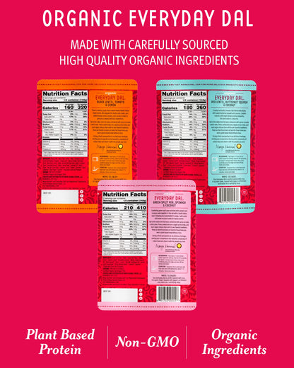 Maya Kaimal Foods - Organic Indian Everyday Dal - 6 pack variety of 10oz Ready to Eat Meals - Fully Cooked - Vegan - Kosher - Microwavable - made from Lentils, Beans, Squash, Coconut, Peas