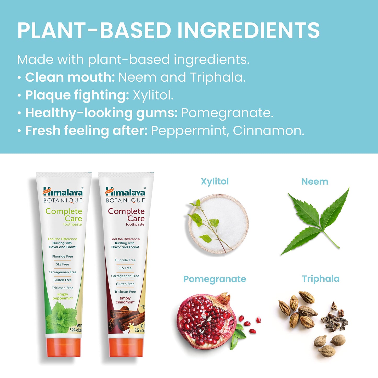 Himalaya Botanique Complete Care Toothpaste, Herbal, Mint Flavor, Fights Plaque, Freshens Breath, Fluoride Free, No Artificial Flavors, SLS Free, Cruelty Free, Foaming, 5.29 Oz, 4 Pack