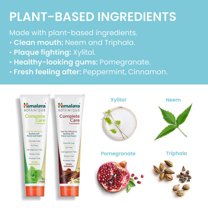 Himalaya Botanique Complete Care Toothpaste, Herbal, Mint Flavor, Fights Plaque, Freshens Breath, Fluoride Free, No Artificial Flavors, SLS Free, Cruelty Free, Foaming, 5.29 Oz, 4 Pack