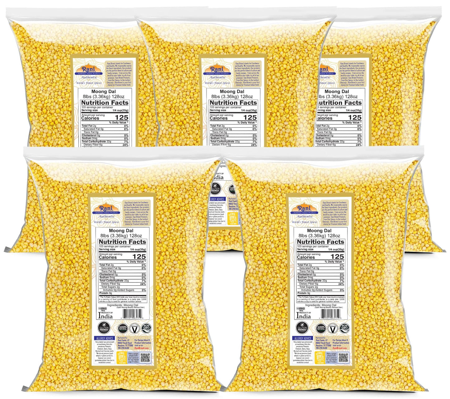 Rani Moong Whole (Ideal for cooking & sprouting, Whole Mung Beans with skin) Lentils Indian 64oz (4lbs) 1.81kg Bulk ~ All Natural | Gluten Friendly | Non-GMO | Kosher | Vegan | Indian Origin