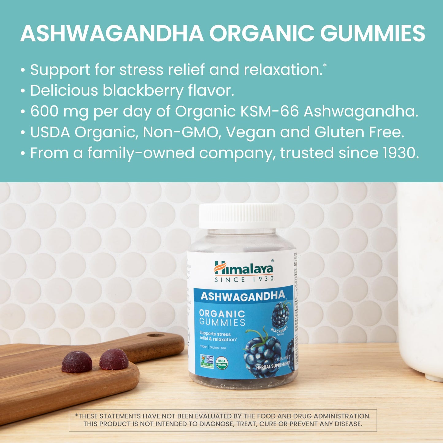 Himalaya Organic Ashwagandha, 60 Day Supply, Herbal Supplement for Stress Relief, Energy, Occasional Sleeplessness, Additive Free, Organic, Non-GMO, Vegan, Gluten Free, 670 mg, 60 Caplets