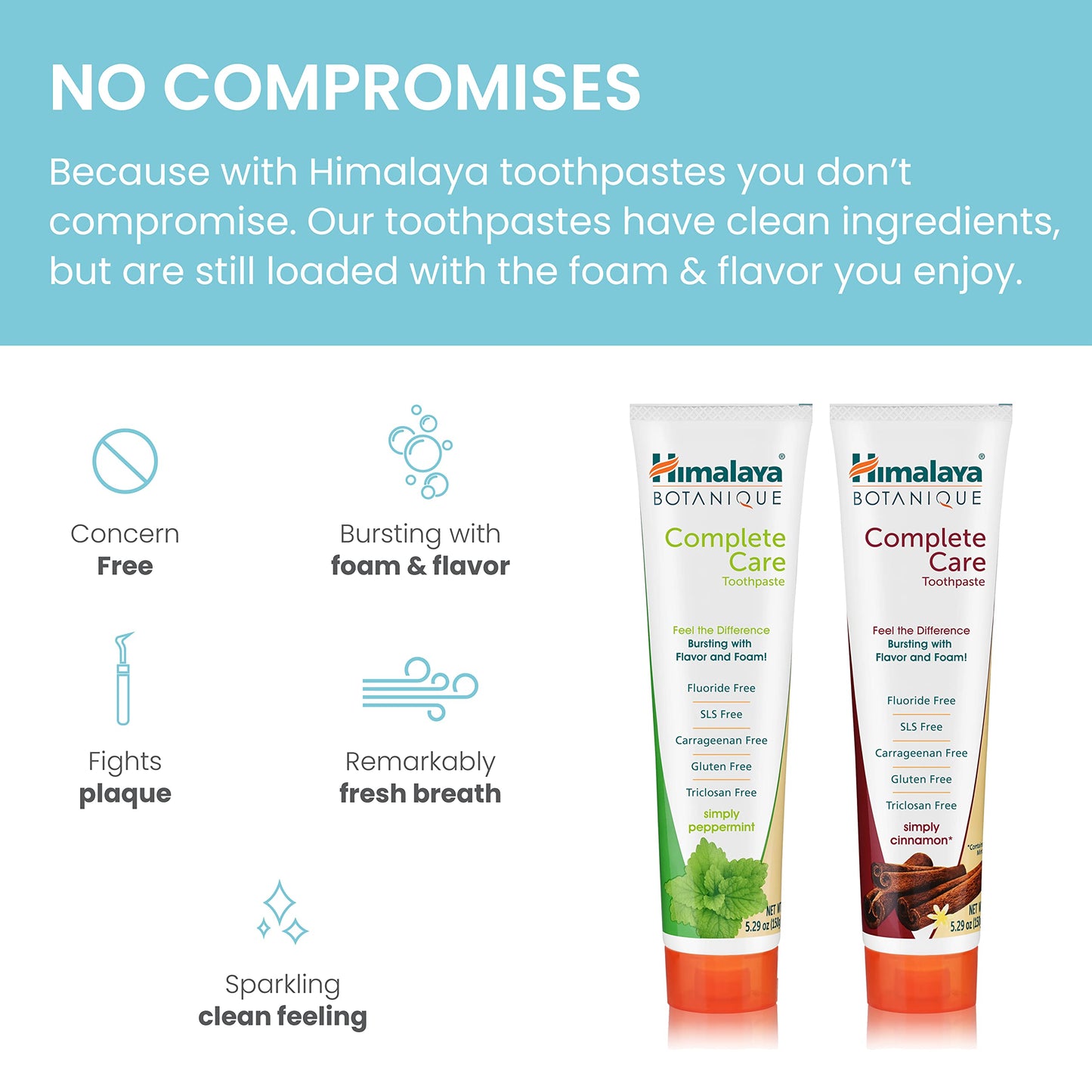 Himalaya Botanique Complete Care Toothpaste, Herbal, Mint Flavor, Fights Plaque, Freshens Breath, Fluoride Free, No Artificial Flavors, SLS Free, Cruelty Free, Foaming, 5.29 Oz, 4 Pack