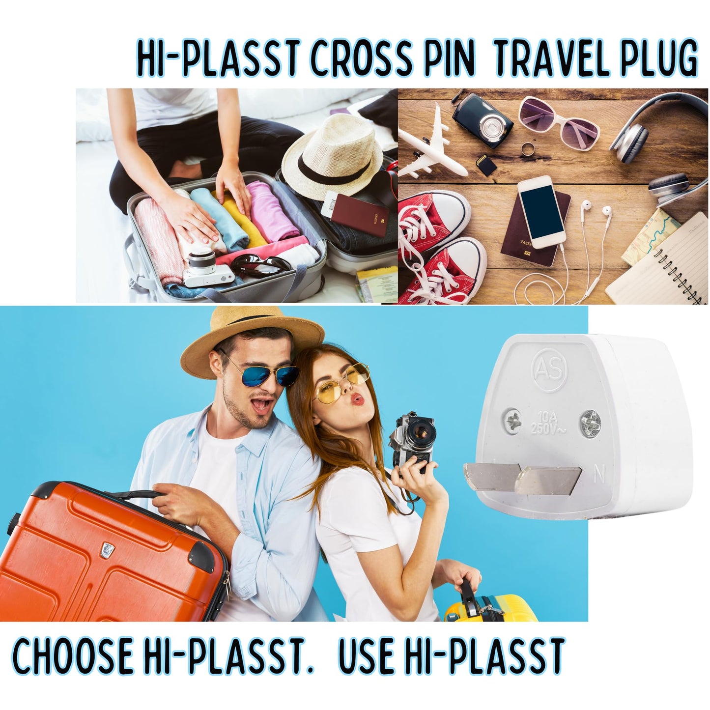Hi-PLASST (3pcs) Type-A US Converter Plug // India to USA Universal Travel Adapter for USA, Canada, Mexico, Brazil, Philippines, Cuba, Thailand, Taiwan, Japan, Panama, etc